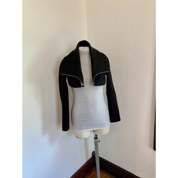 Shipley Halmos Cropped Dark Charcoal Grey Wool Bolero Jacket Shrug XS Collar - Picture 3 of 16